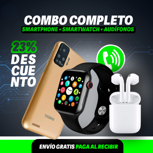 Combo Completo - Smartphone + Smartwatch + Audífonos [ENVÍO GRATUITO]